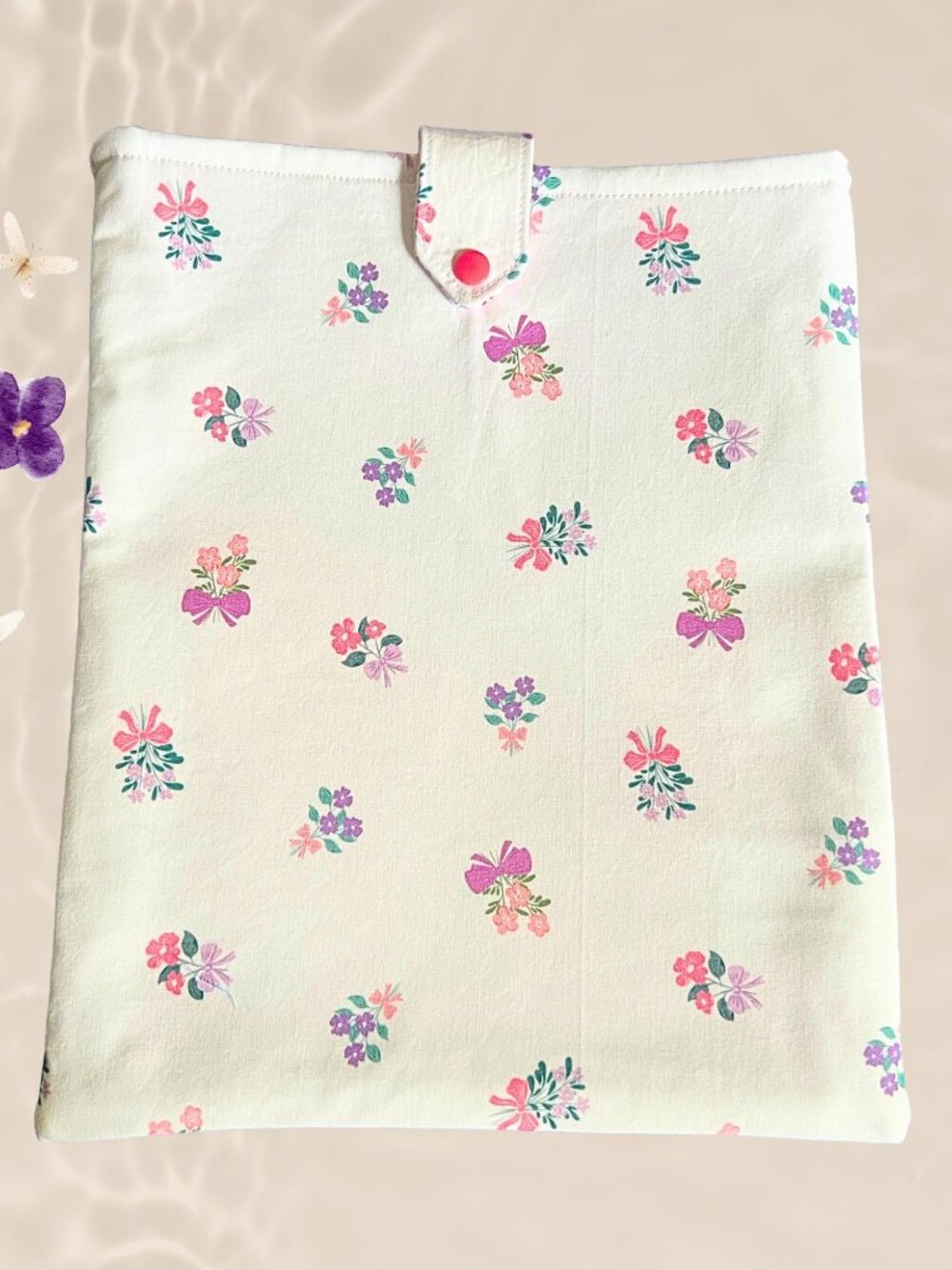 NWOT Large Book Sleeve & eBook Cover: Handmade Padded iPad Snap Pouch